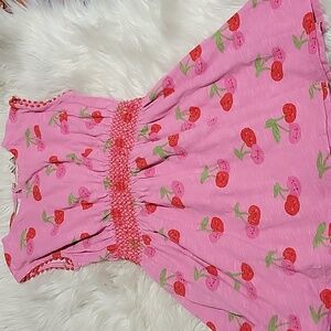 Mini Boden Girls 6-7 Pink Cherry Patterned Kids Dress With Pockets